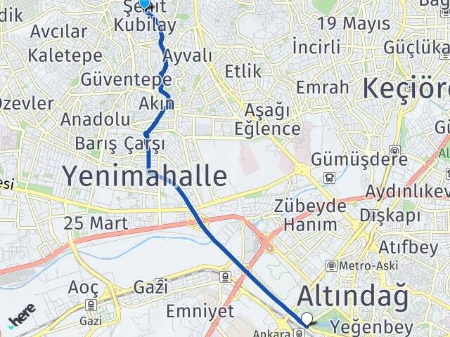 Şehit Kubilay Ankara Tren Garı Arası Kaç Km - Yol Tarifi