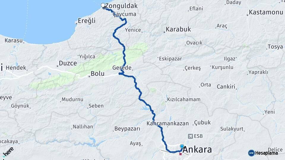 Ankara Keçiören Zonguldak Arası Kaç Km - Yol Haritası
