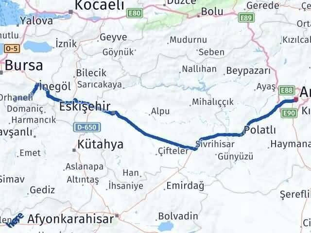 Ankara Keles Bursa Arası Kaç Km - Yol Haritası