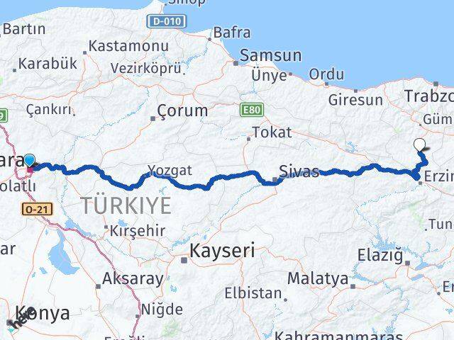 Ankara Kelkit Gümüşhane Arası Kaç Km - Yol Haritası