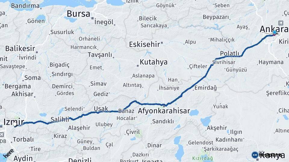 Ankara Kemalpaşa İzmir Arası Kaç Km - Yol Haritası