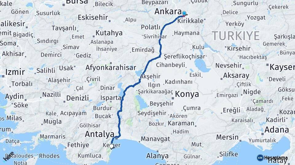 Ankara Kemer Antalya Arası Kaç Km - Yol Haritası