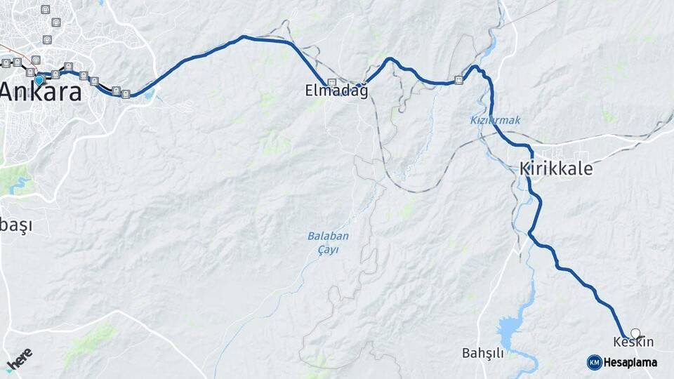 Ankara Keskin Kırıkkale Arası Kaç Km - Yol Haritası