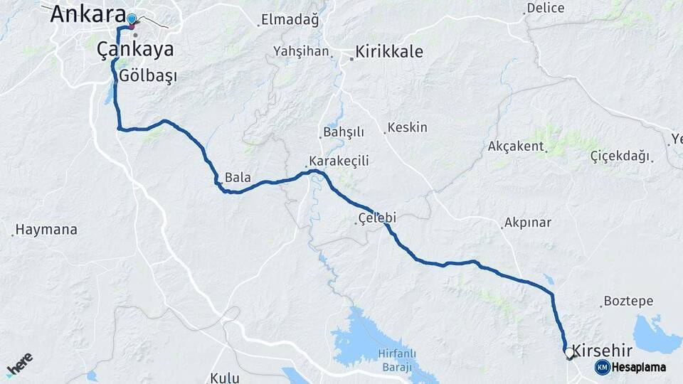 Ankara Kırşehir Arası Kaç Km - Yol Haritası