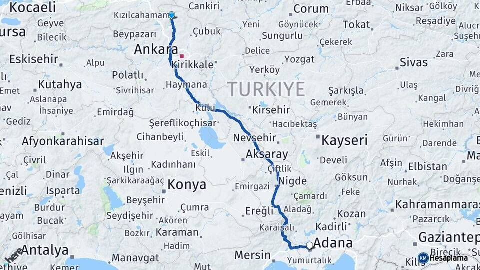 Ankara Kızılcahamam Adana Arası Kaç Km - Yol Haritası