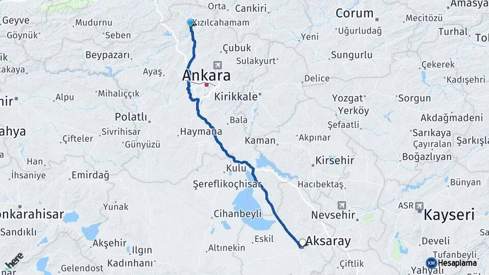 Ankara Kızılcahamam Aksaray Arası Kaç Km - Yol Haritası