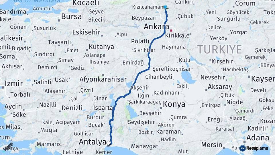 Ankara Kızılcahamam Antalya Arası Kaç Km - Yol Haritası