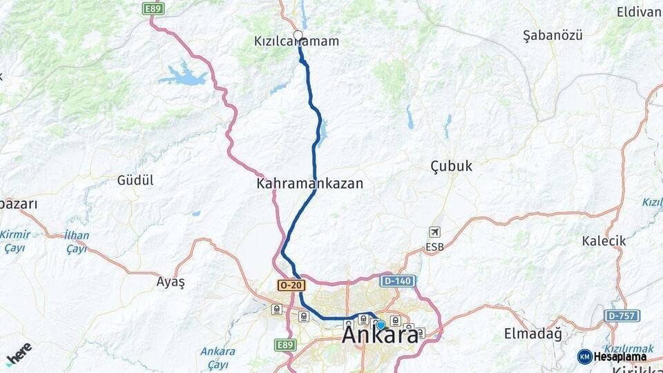 Ankara Kızılcahamam Arası Kaç Km - Yol Haritası