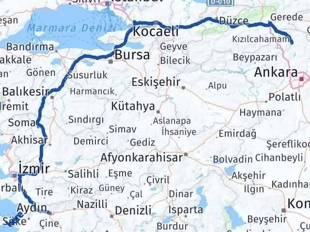 Ankara Kızılcahamam Aydın Arası Kaç Km - Yol Haritası