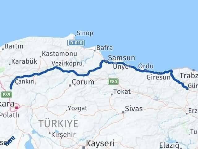 Ankara Kızılcahamam Gümüşhane Arası Kaç Km - Yol Haritası