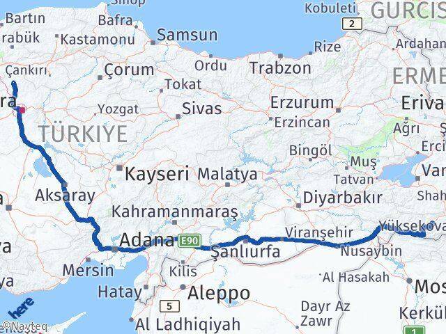 Ankara Kızılcahamam Hakkari Arası Kaç Km - Yol Haritası