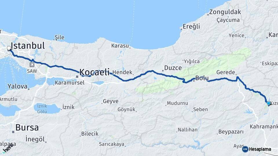 Ankara Kızılcahamam İstanbul Arası Kaç Km - Yol Haritası