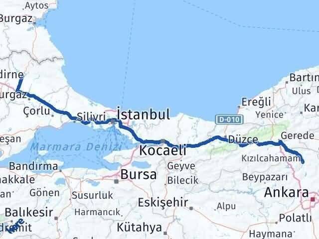 Ankara Kızılcahamam Kırklareli Arası Kaç Km - Yol Haritası