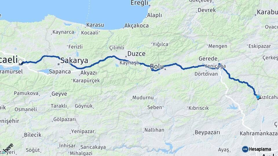 Ankara Kızılcahamam Kocaeli Arası Kaç Km - Yol Haritası