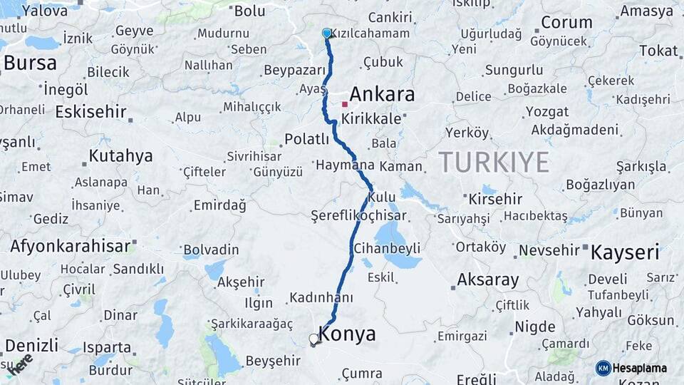 Ankara Kızılcahamam Konya Arası Kaç Km - Yol Haritası