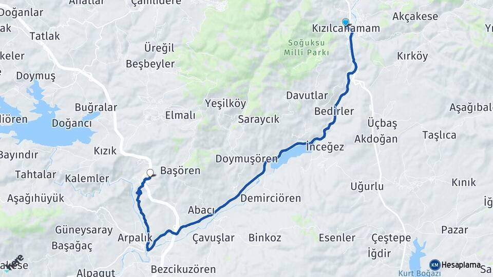Ankara Kızılcahamam Kuşcuören Kızılcahamam Arası Kaç Km - Yol Haritası