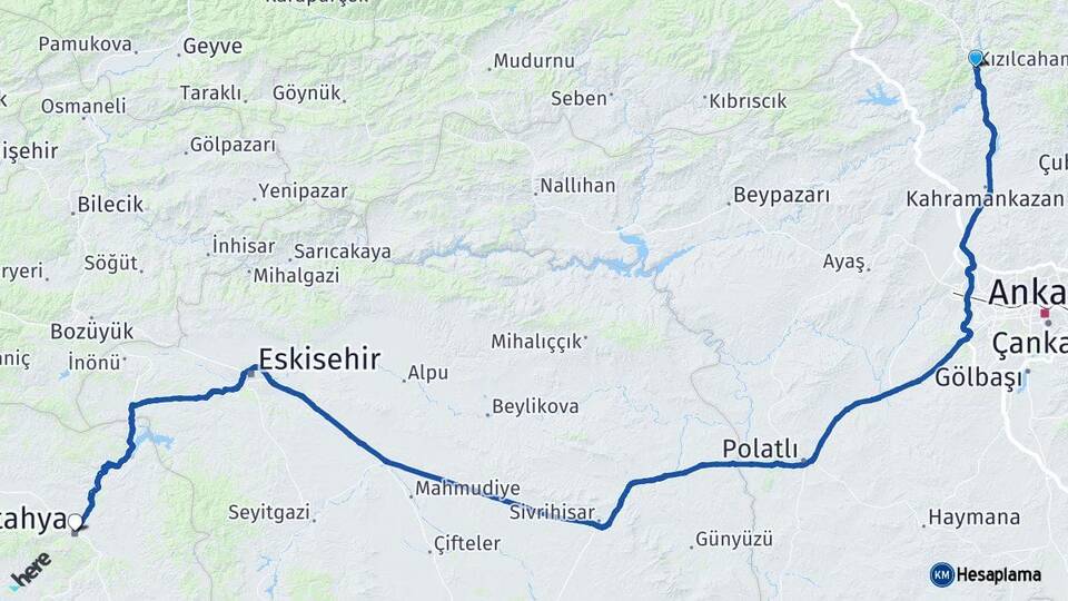 Ankara Kızılcahamam Kütahya Arası Kaç Km - Yol Haritası
