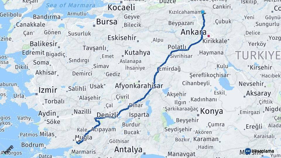 Ankara Kızılcahamam Muğla Arası Kaç Km - Yol Haritası