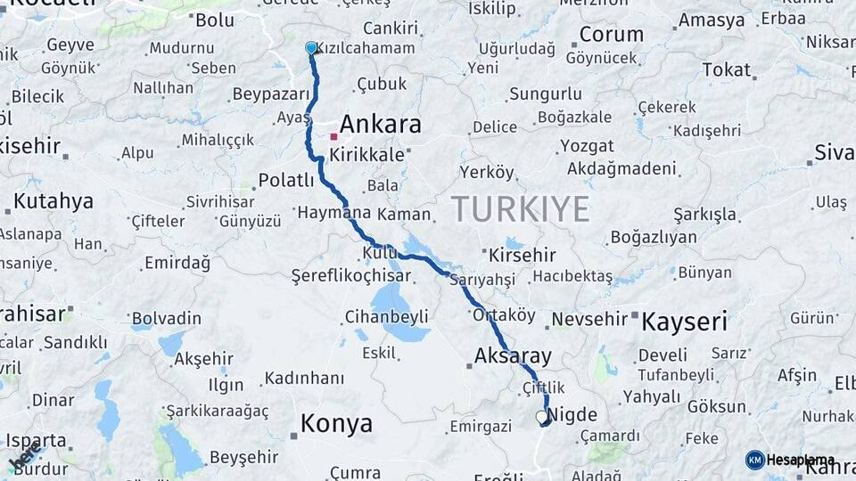 Ankara Kızılcahamam Niğde Arası Kaç Km - Yol Haritası