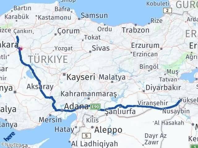 Ankara Kızılcahamam Şırnak Arası Kaç Km - Yol Haritası