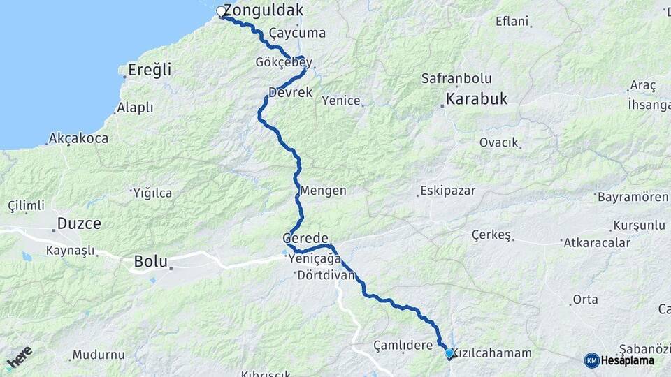 Ankara Kızılcahamam Zonguldak Arası Kaç Km - Yol Haritası