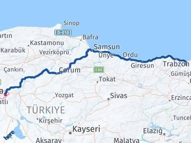 Ankara Köprübaşı Trabzon Arası Kaç Km - Yol Haritası