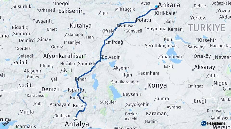 Ankara Korkuteli Antalya Arası Kaç Km - Yol Haritası