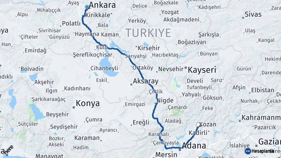 Ankara Kozan Adana Arası Kaç Km - Yol Haritası