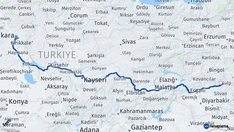 Ankara Kulp Diyarbakır Arası Kaç Km - Yol Haritası