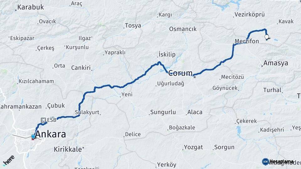 Ankara Ladik Samsun Arası Kaç Km - Yol Haritası