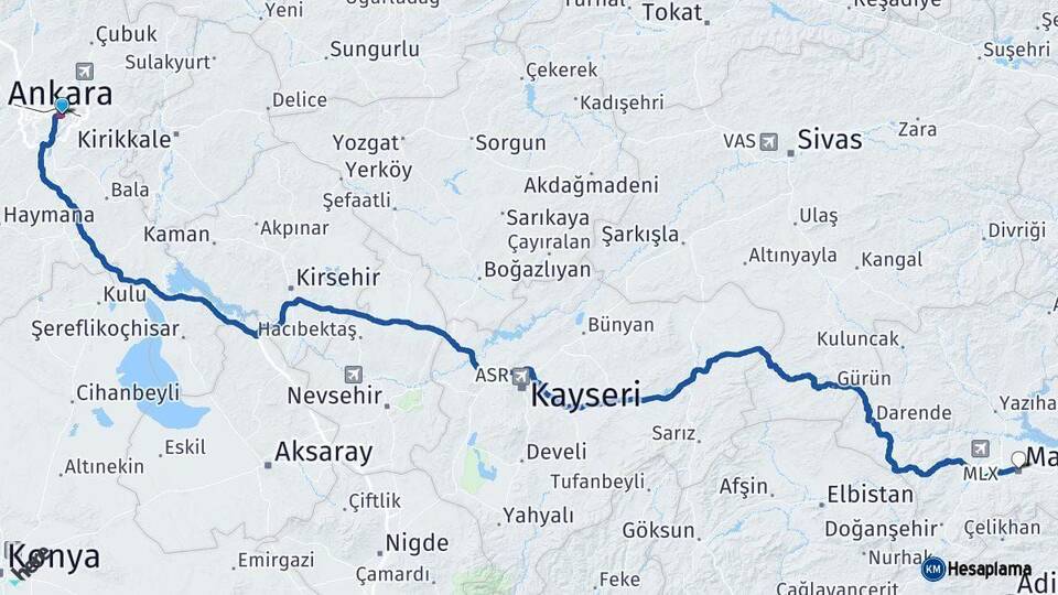 Ankara Malatya Arası Kaç Km - Yol Haritası