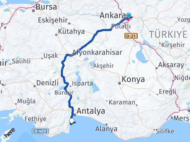 Ankara Mamak Abidinpaşa Kiriş Kemer Antalya Arası Kaç Km - Yol Haritası