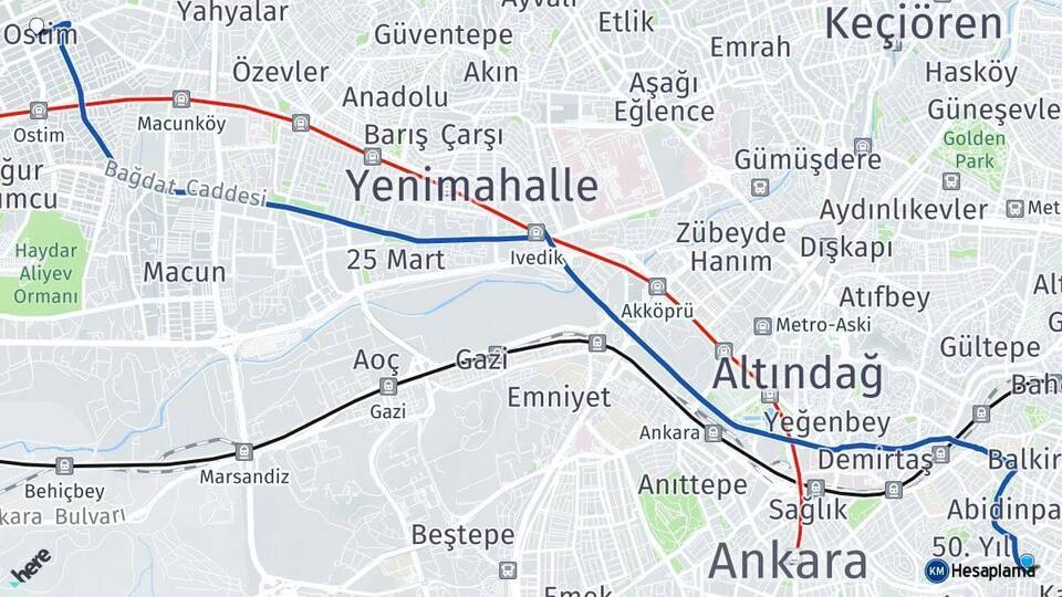 Akdere Ostim Arası Kaç Km - Yol Tarifi
