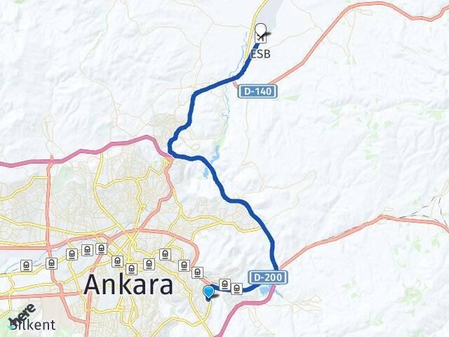 Akşemsettin Esenboğa Havalimanı Arası Kaç Km - Yol Tarifi