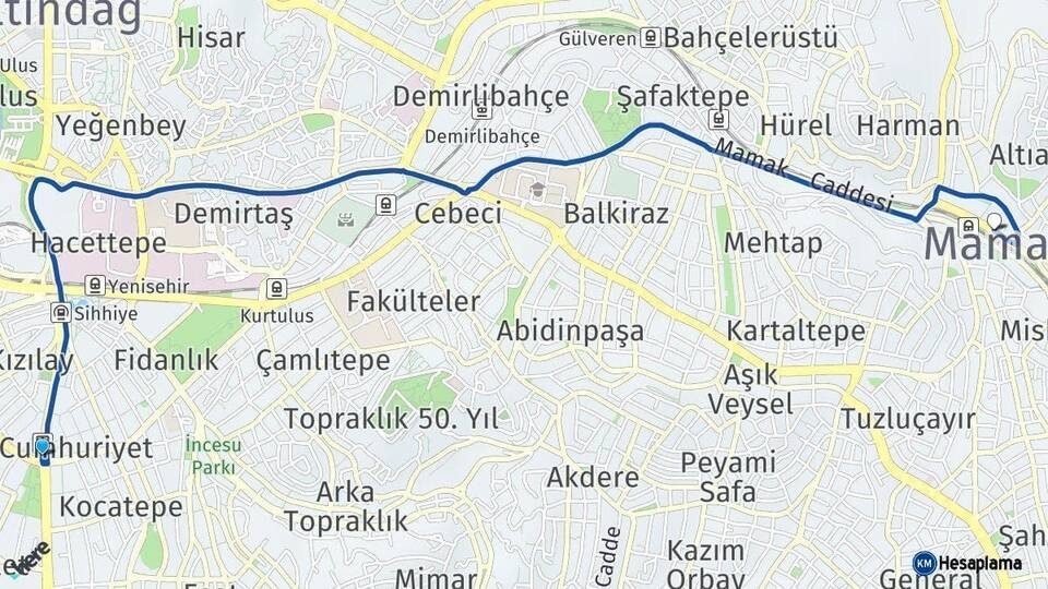 Ankara Mamak Arası Kaç Km - Yol Haritası