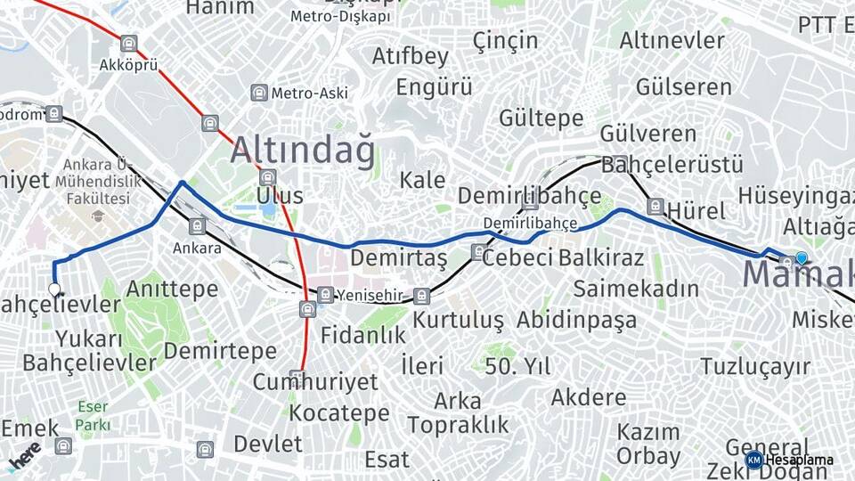 Ankara Mamak Bahçelievler Çankaya Arası Kaç Km - Yol Haritası