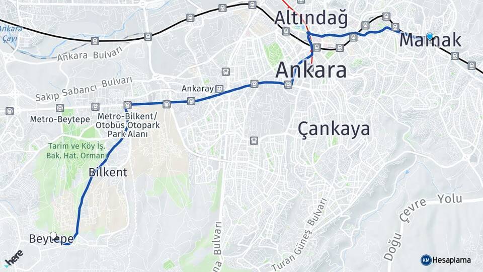 Ankara Mamak Beytepe Çankaya Arası Kaç Km - Yol Haritası
