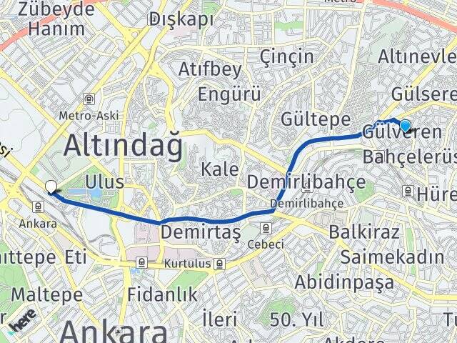 Gülveren Ankara Tren Garı Arası Kaç Km - Yol Tarifi