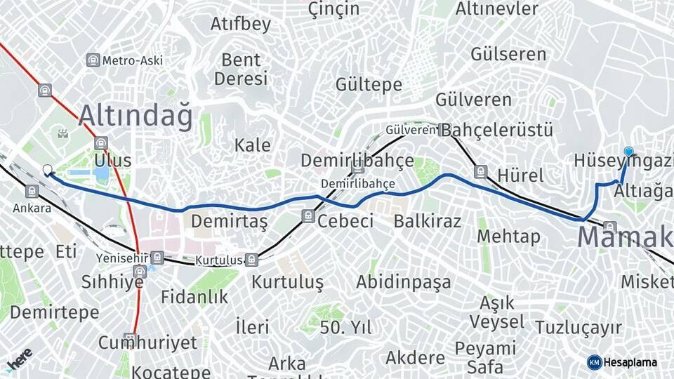 Hüseyingazi Ankara Tren Garı Arası Kaç Km - Yol Tarifi