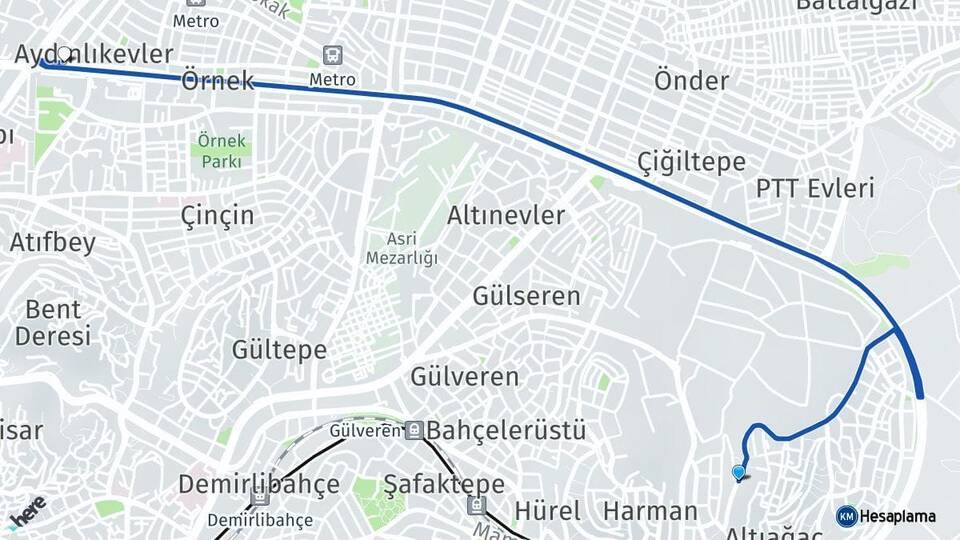 Hüseyingazi Aydınlıkevler Arası Kaç Km - Yol Tarifi