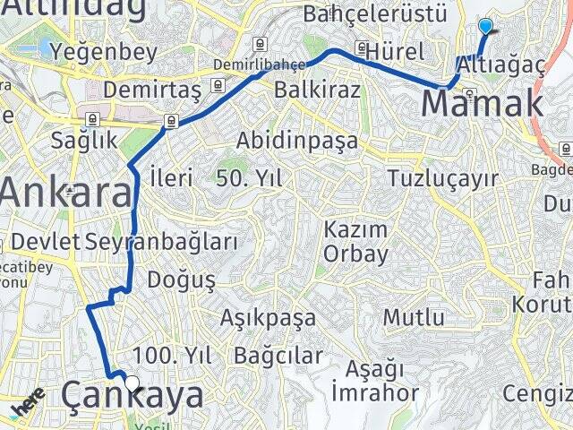 Hüseyingazi Çankaya Arası Kaç Km - Yol Tarifi