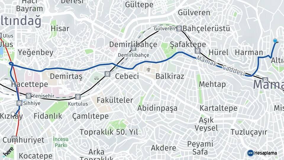 Hüseyingazi Kızılay Arası Kaç Km - Yol Tarifi
