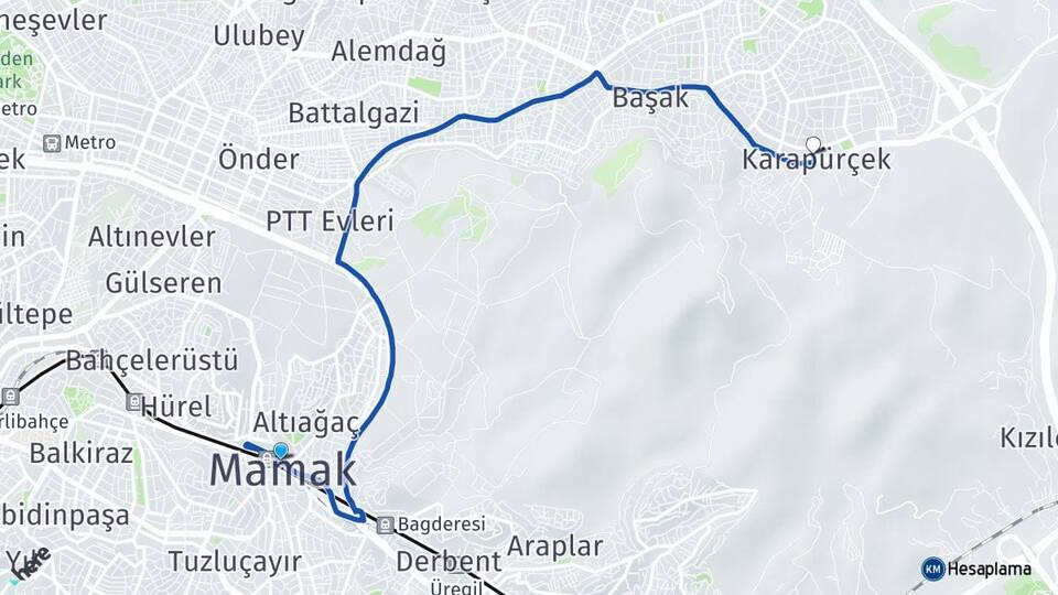Ankara Mamak Karapürçek Altındağ Arası Kaç Km - Yol Haritası