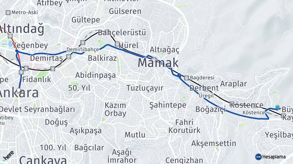 Ankara Mamak Kayaş Arası Kaç Km - Yol Haritası