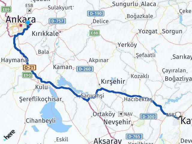 Ankara Mamak Kayaş Kayseri Arası Kaç Km - Yol Haritası