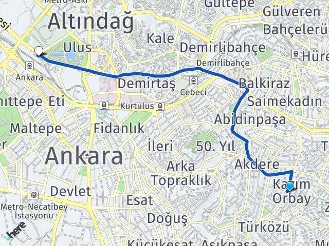 Kazım Orbay Ankara Tren Garı Arası Kaç Km - Yol Tarifi