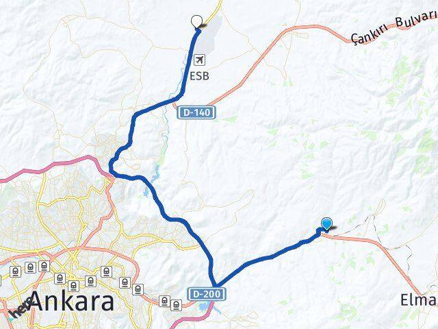 Ankara Mamak Lalahan Esenboğa Çubuk Arası Kaç Km - Yol Haritası