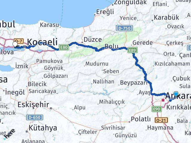 Ankara Mamak Lalahan Körfez Kocaeli Arası Kaç Km - Yol Haritası