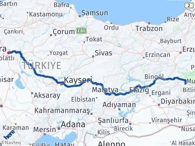 Mamak Muş Arası Kaç Km - Yol Tarifi