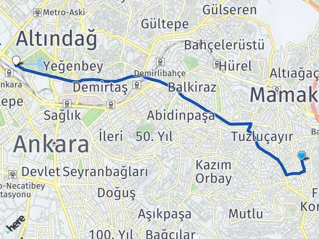 Şahintepe Ankara Tren Garı Arası Kaç Km - Yol Tarifi